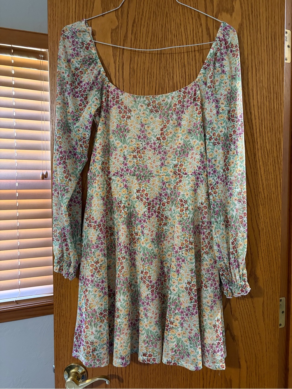 Dry Goods Mint Floral Scoop-Neck Mini Dress with Pink and Purple Blooms
